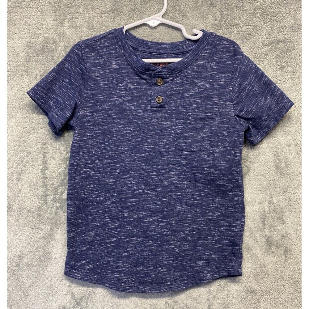 Cat & Jack Toddler Boys Navy Heathered Short Sleeved Henley Tee Size 5T